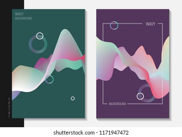 Modern abstract covers set. 3D wavy abstract background. Dynamic Effect. Futuristic Technology Style. Motion Vector Illustration.
