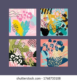 Modern abstract covers set. Modern artistic cards design template. Set of abstract background designs - summer sale, social media promotional content. Colorful trendy shapes.