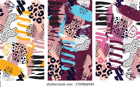 Fundas abstractas modernas. Plantilla moderna de diseño de tarjetas artísticas. Conjunto de diseños abstractos de fondo - venta de verano, contenido promocional de medios sociales. Formas coloridas y modernas.