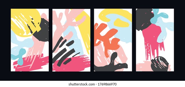 Modern abstract covers set. Modern artistic cards design template. Set of abstract background designs - summer sale, social media promotional content. Colorful trendy shapes.
