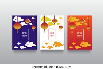 Modern abstract covers set. Cloud and chinese lantern. - Vector