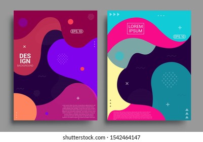 Modern abstract covers set, Modern colorful wave liquid flow poster. Cool gradient shapes composition, vector covers design.