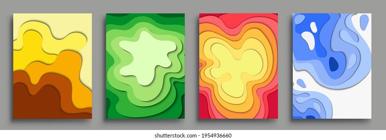 Fundas abstractas modernas montadas, Afiche de flujo líquido de ondas coloridas modernas. Composición de formas de gradiente frío, diseño de cubiertas vectoriales.