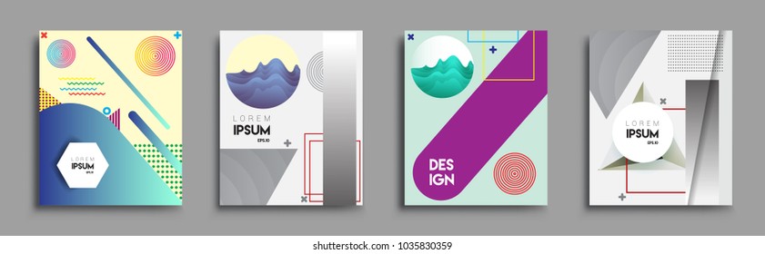 Montaje moderno de tapas abstractas. Composición de formas degradadas frescas, diseño de cubiertas vectoriales.