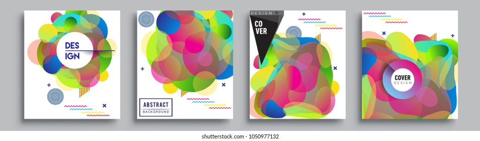 
Modern abstract covers set. Cool gradient shapes composition and liquid colors, vector covers design.