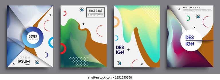 Modern abstract covers set. Cool gradient shapes composition, shapes, geometric elements. Applicable for placards, brochures, posters, covers and banners.