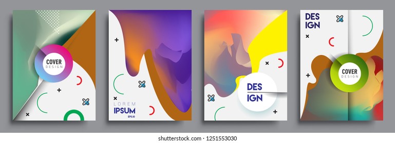 Modern abstract covers set. Cool gradient shapes composition, shapes, geometric elements. Applicable for placards, brochures, posters, covers and banners.