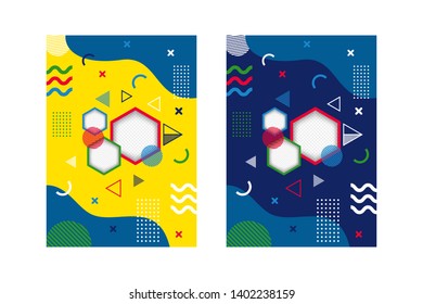Modern abstract covers set. Cool gradient shapes composition. yellow and blue colors for background. hexagon space for photo collage