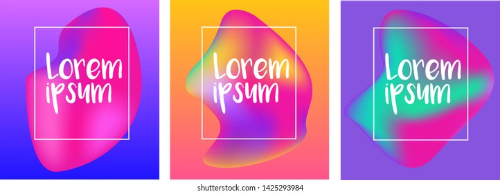 Modern abstract covers set. Cool fluid gradient shapes compositions. Futuristic design.  Colorful geometric background.  Eps8. vector.
