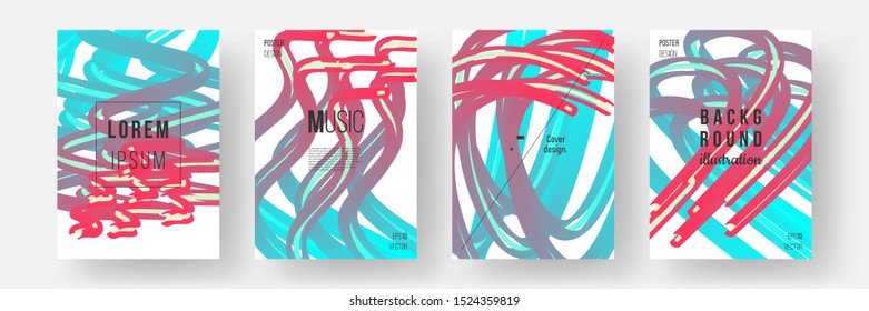 Modern abstract covers set. Cool gradient shapes composition. Abstract illustration in aqua (cyan), blond, radical red colors. Wavy 3d form. Concept design. Eps10 vector.