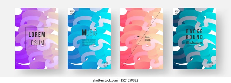 Modern abstract covers set. Cool gradient shapes composition. Abstract illustration in electric violet and blond, denim and aqua, radical red and blond, oxford blue and cyan colors. Eps10.