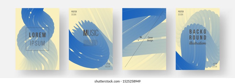 Modern abstract covers set. Cool gradient shapes composition. Abstract illustration in blond, denim colors. Wavy 3d form. Concept design. Eps10 vector.