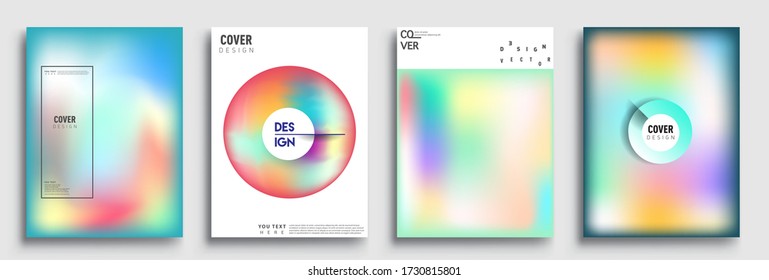 Fundas abstractas modernas. Composición de formas de gradiente frío, diseño de cubiertas vectoriales.