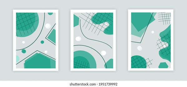 Fundas abstractas modernas. Composición de formas verde frío. Vector Eps10.