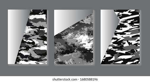 
Modern abstract covers set. Frame for text Modern Art graphics. Design camouflage business cards, invitations, brochures, gift cards flyers 