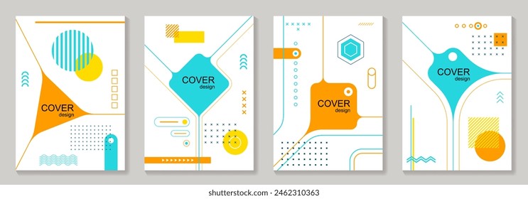 Modern abstract covers set with geometric background for cover design, brochure, catalog, menu design, flyer, cards, social media, poster. Colorful vector illustration.