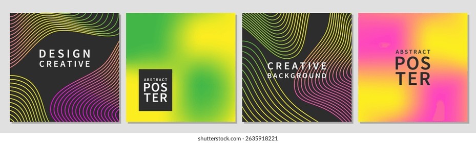 Modern abstract covers set with gradient lines, rainbow ribbons. Creative bright and juicy banners. Vector templates for celebration, ads, cover, poster, sales


