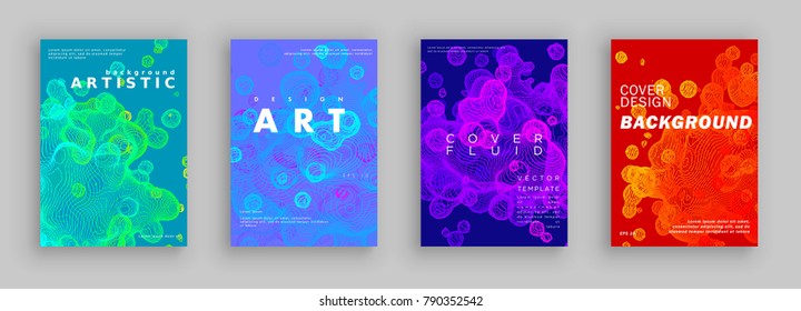 Modern abstract covers set. Liquid from lines. Fluid gradient shapes composition. Color bubbles. Futuristic cover design. Vector template brochures, flyers, presentations, leaflet, magazine a4 size