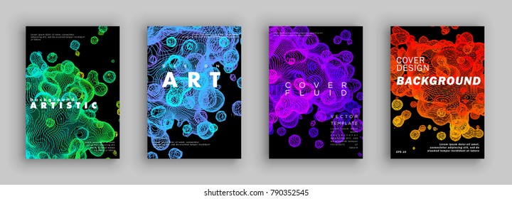 Modern abstract covers set. Liquid from lines. Fluid gradient shapes composition. Color bubbles. Futuristic cover design. Vector template brochures, flyers, presentations, leaflet, magazine a4 size