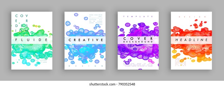 Modern abstract covers set. Liquid from lines. Fluid gradient shapes composition. Color bubbles. Futuristic cover design. Vector template brochures, flyers, presentations, leaflet, magazine a4 size