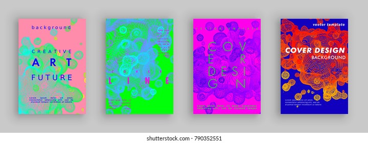 Modern abstract covers set. Liquid from lines. Fluid gradient shapes composition. Color bubbles. Futuristic cover design. Vector template brochures, flyers, presentations, leaflet, magazine a4 size