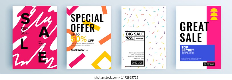 Modern abstract covers set, minimal covers design. Colorful geometric background, vector illustration.