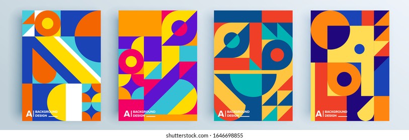 Moderne abstrakte Cover-Set, minimales Cover-Design. Farbiger geometrischer Hintergrund, Vektorillustration.