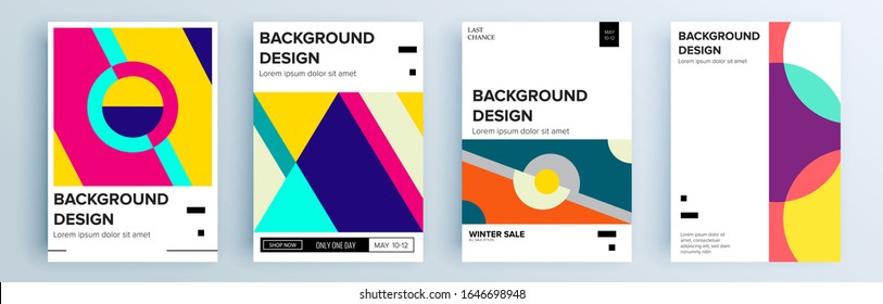 Moderne abstrakte Cover-Set, minimales Cover-Design. Farbiger geometrischer Hintergrund, Vektorillustration.