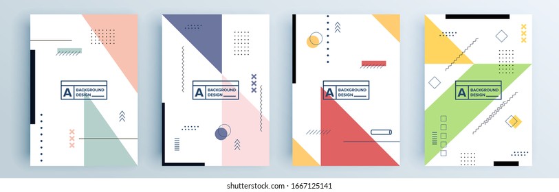 Moderne abstrakte Cover-Set, minimales Cover-Design. Farbiger geometrischer Hintergrund, Vektorillustration.