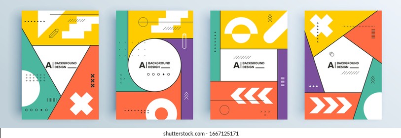 Modern abstract covers set, minimal covers design. Colorful geometric background, vector illustration.