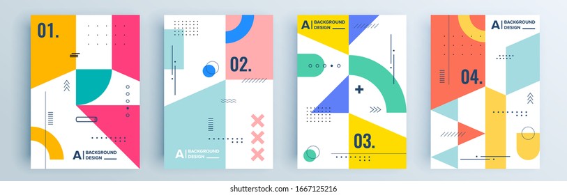 Moderne abstrakte Cover-Set, minimales Cover-Design. Farbiger geometrischer Hintergrund, Vektorillustration.