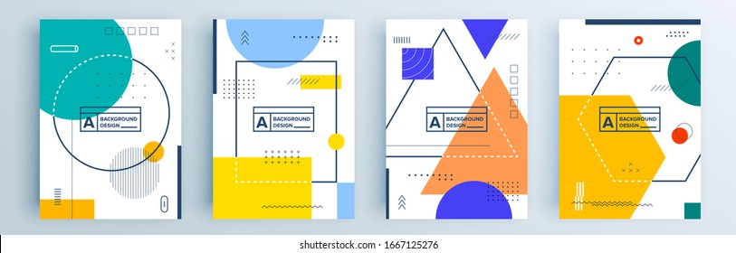 Moderne abstrakte Cover-Set, minimales Cover-Design. Farbiger geometrischer Hintergrund, Vektorillustration.