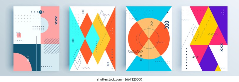Modern abstract covers set, minimal covers design. Colorful geometric background, vector illustration.