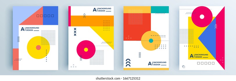 Moderne abstrakte Cover-Set, minimales Cover-Design. Farbiger geometrischer Hintergrund, Vektorillustration.