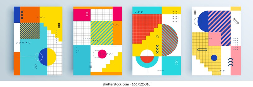 Modern abstract covers set, minimal covers design. Colorful geometric background, vector illustration.