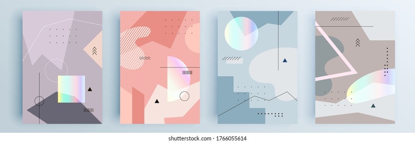 Montaje de cubiertas abstractas modernas, diseño mínimo de cubiertas. Fondo geométrico colorido, ilustración vectorial.