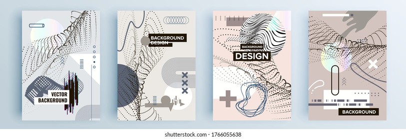 Montaje de cubiertas abstractas modernas, diseño mínimo de cubiertas. Fondo geométrico colorido, ilustración vectorial.