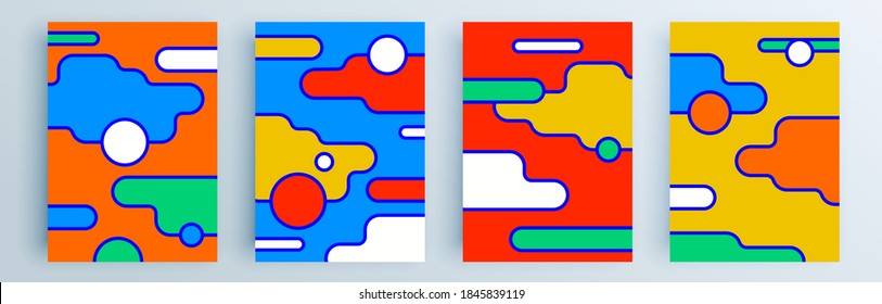 Montaje de cubiertas abstractas modernas, diseño mínimo de cubiertas. Fondo geométrico colorido, ilustración vectorial.
