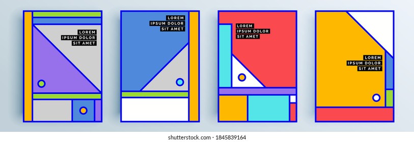 Montaje de cubiertas abstractas modernas, diseño mínimo de cubiertas. Fondo geométrico colorido, ilustración vectorial.