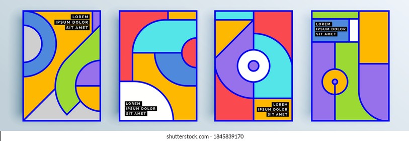 Montaje de cubiertas abstractas modernas, diseño mínimo de cubiertas. Fondo geométrico colorido, ilustración vectorial.