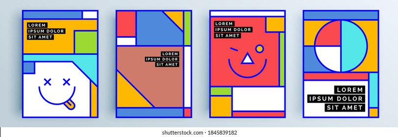 Montaje de cubiertas abstractas modernas, diseño mínimo de cubiertas. Fondo geométrico colorido, ilustración vectorial.