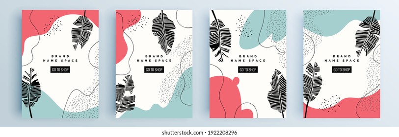 Montaje de cubiertas abstractas modernas, diseño mínimo de cubiertas. Fondo geométrico colorido, ilustración vectorial.