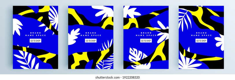 Montaje de cubiertas abstractas modernas, diseño mínimo de cubiertas. Fondo geométrico colorido, ilustración vectorial.
