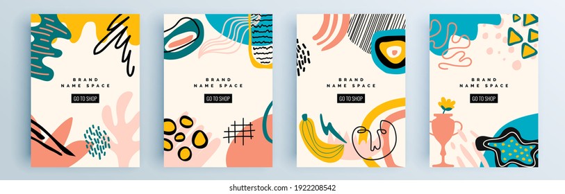 Modern abstract covers set, minimal covers design. Colorful geometric background, vector illustration.