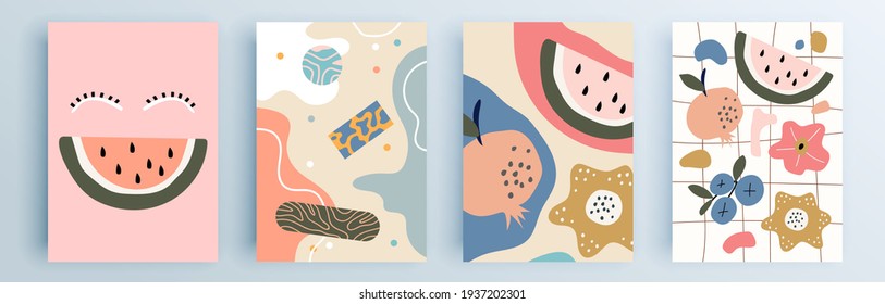 Montaje de cubiertas abstractas modernas, diseño mínimo de cubiertas. Fondo geométrico colorido, ilustración vectorial.