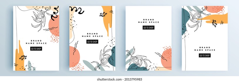 Moderne abstrakte Cover-Set, minimales Cover-Design. Farbiger geometrischer Hintergrund, Vektorgrafik.