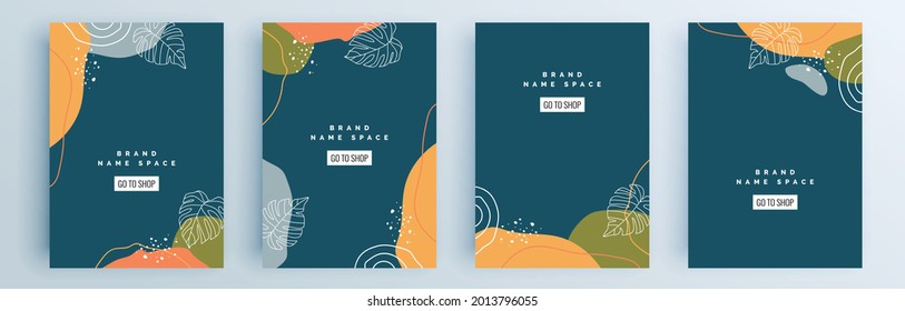 Montaje de cubiertas abstractas modernas, diseño mínimo de cubiertas. Fondo geométrico colorido, ilustración vectorial.