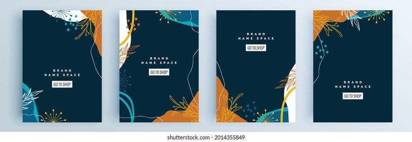 Montaje de cubiertas abstractas modernas, diseño mínimo de cubiertas. Fondo geométrico colorido, ilustración vectorial.