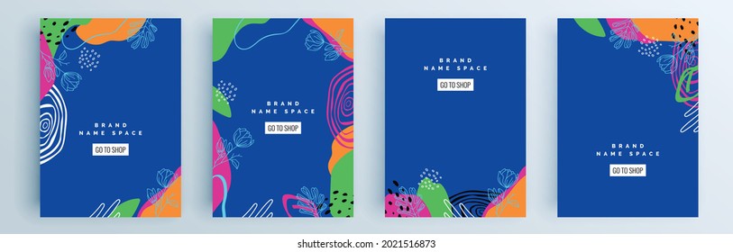 Montaje de cubiertas abstractas modernas, diseño mínimo de cubiertas. Fondo geométrico colorido, ilustración vectorial.