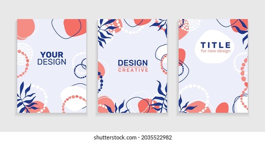 Montaje de cubiertas abstractas modernas, diseño mínimo de cubiertas. Fondo geométrico colorido con elementos florales y geométricos, ilustración vectorial.